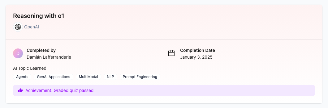 Certificado Reasoning with o1 — OpenAI